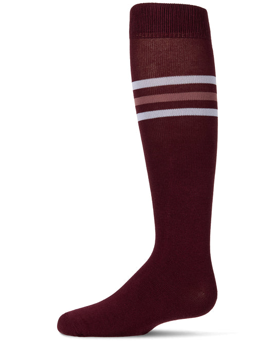Girls Triple-Stripe Cotton-Rich Fine-Gauge Varsity Knee High Sock