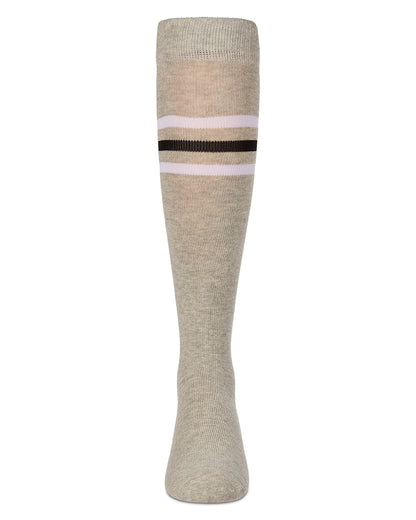 Girls Triple-Stripe Cotton-Rich Fine-Gauge Varsity Knee High Sock