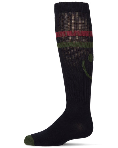 Girls Ribbed Cotton-Blend "Smile Stripe" Knee High Sock