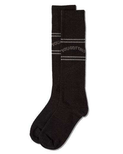 Girls "You Got This" Ribbed Cotton-Blend Varsity-Stripe Knee High Sock