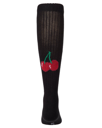 Girls Ribbed Cotton-Blend "Back Cherry" Knee High Sock