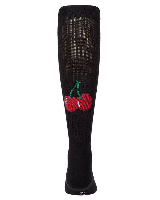 Girls Ribbed Cotton-Blend "Back Cherry" Knee High Sock