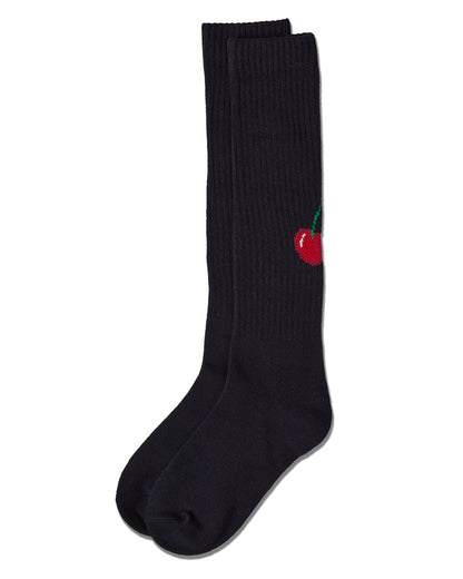 Girls Ribbed Cotton-Blend "Back Cherry" Knee High Sock
