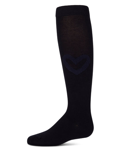 Fuzzy Heart Knee High : Color: Navy