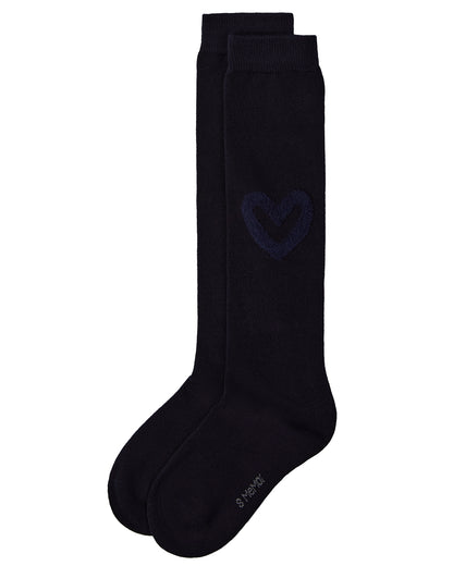 Fuzzy Heart Knee High : Color: Navy