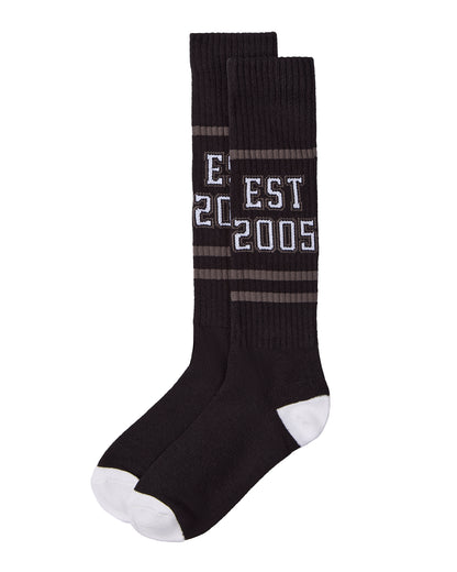 Girls "EST 2005" Ribbed Cotton-Blend Varsity-Stripe Knee High Sock