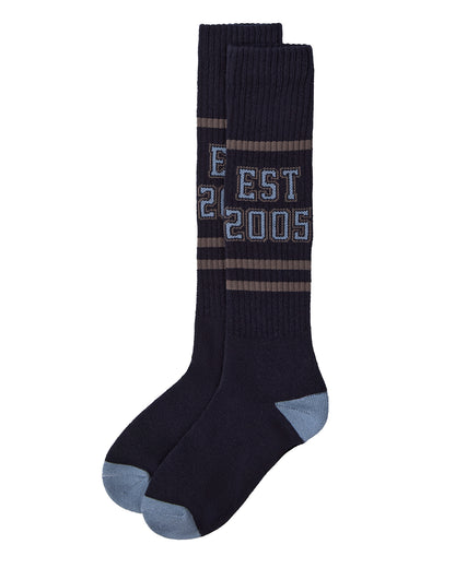 Girls "EST 2005" Ribbed Cotton-Blend Varsity-Stripe Knee High Sock