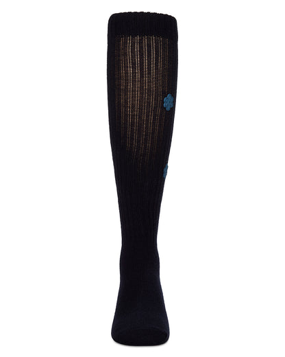 Girls Ribbed Cotton-Rich Knee High Sock with 3D Rubber Flower Accents