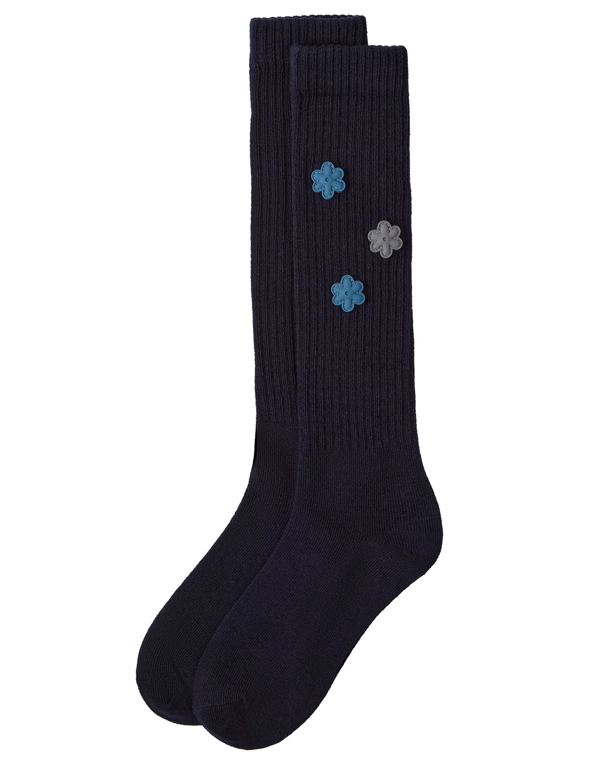 Girls Ribbed Cotton-Rich Knee High Sock with 3D Rubber Flower Accents