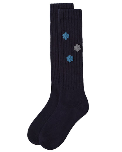 Girls Ribbed Cotton-Rich Knee High Sock with 3D Rubber Flower Accents