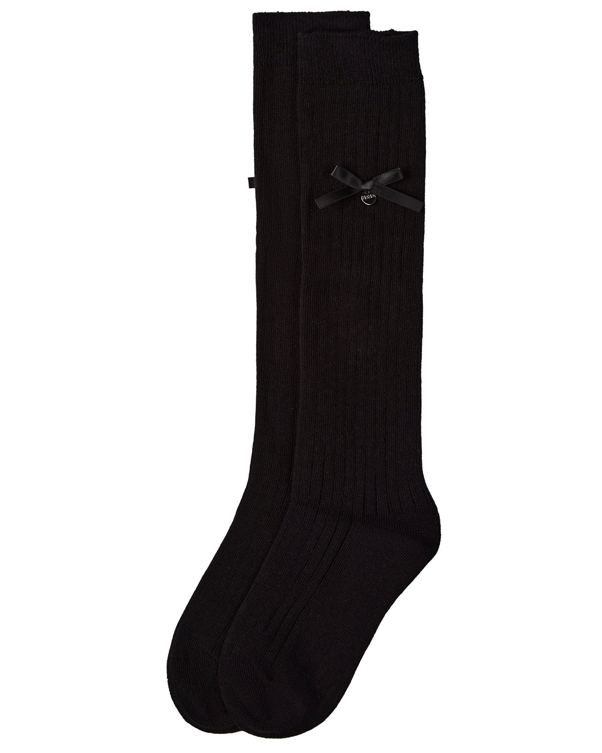 Fancy Logo Bow Knee High : Color: Black