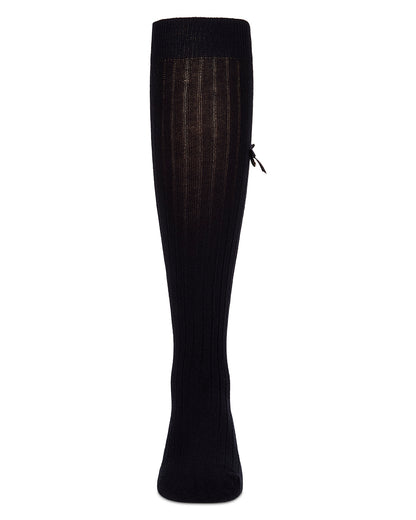 Fancy Logo Bow Knee High : Color: Black