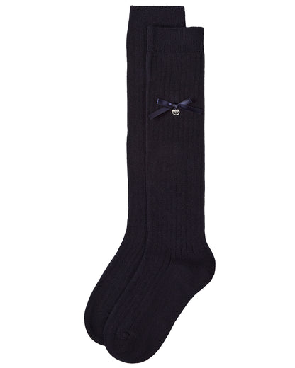 Fancy Logo Bow Knee High : Color: Black