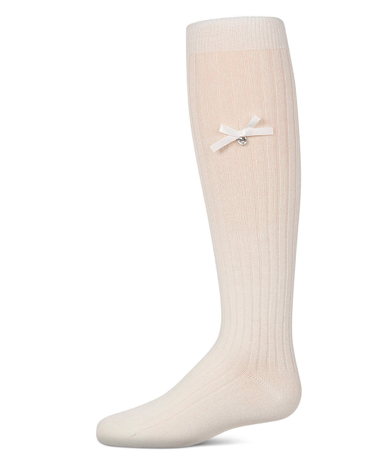 Girls Cotton-Rich Fancy Logo and Bow Trimmed Knee Sock