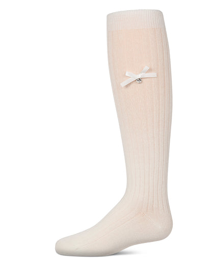 Girls Cotton-Rich Fancy Logo and Bow Trimmed Knee Sock
