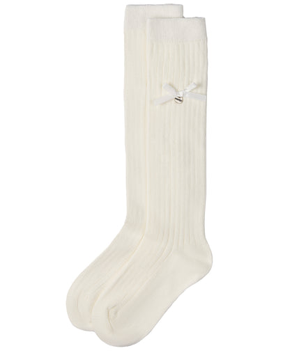 Girls Cotton-Rich Fancy Logo and Bow Trimmed Knee Sock