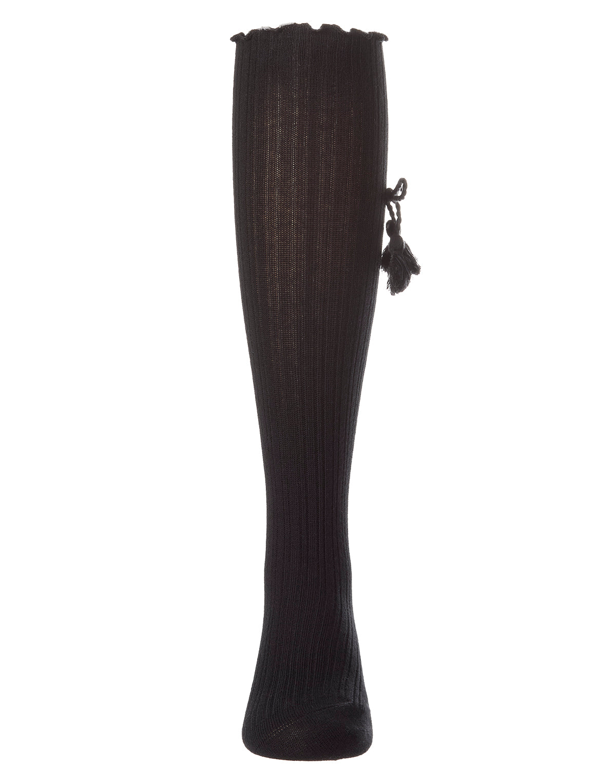 Girls Cotton-Rich Tassle-Bow-Trimmed Lettuce Edge Knee High Sock