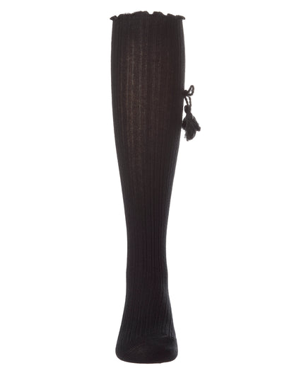 Girls Cotton-Rich Tassle-Bow-Trimmed Lettuce Edge Knee High Sock