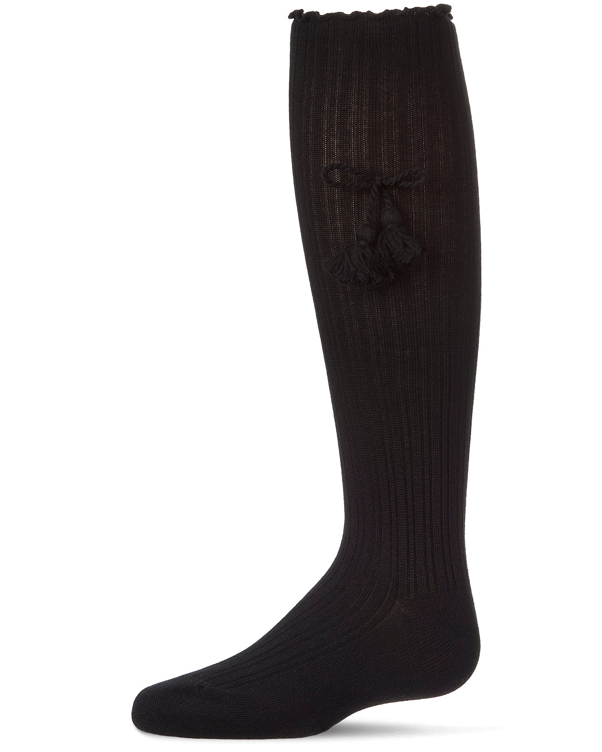 Girls Cotton-Rich Tassle-Bow-Trimmed Lettuce Edge Knee High Sock
