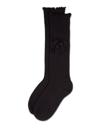 Girls Cotton-Rich Tassle-Bow-Trimmed Lettuce Edge Knee High Sock