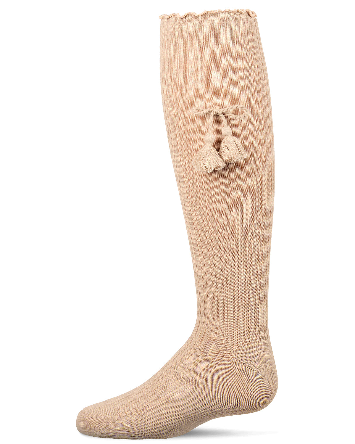 Girls Cotton-Rich Tassle-Bow-Trimmed Lettuce Edge Knee High Sock