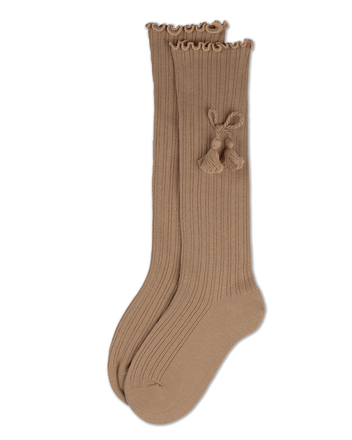 Girls Cotton-Rich Tassle-Bow-Trimmed Lettuce Edge Knee High Sock
