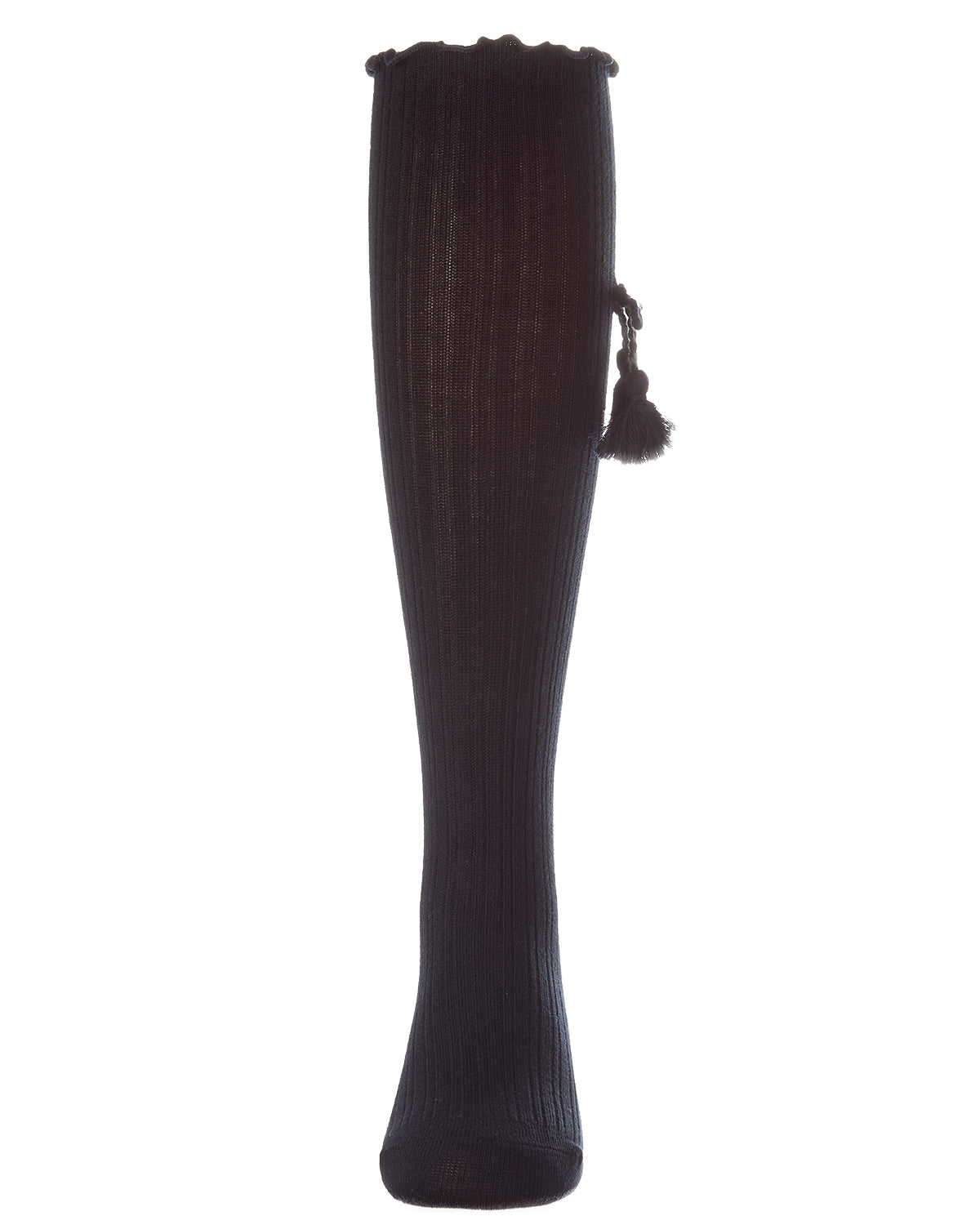 Girls Cotton-Rich Tassle-Bow-Trimmed Lettuce Edge Knee High Sock