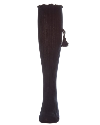 Girls Cotton-Rich Tassle-Bow-Trimmed Lettuce Edge Knee High Sock