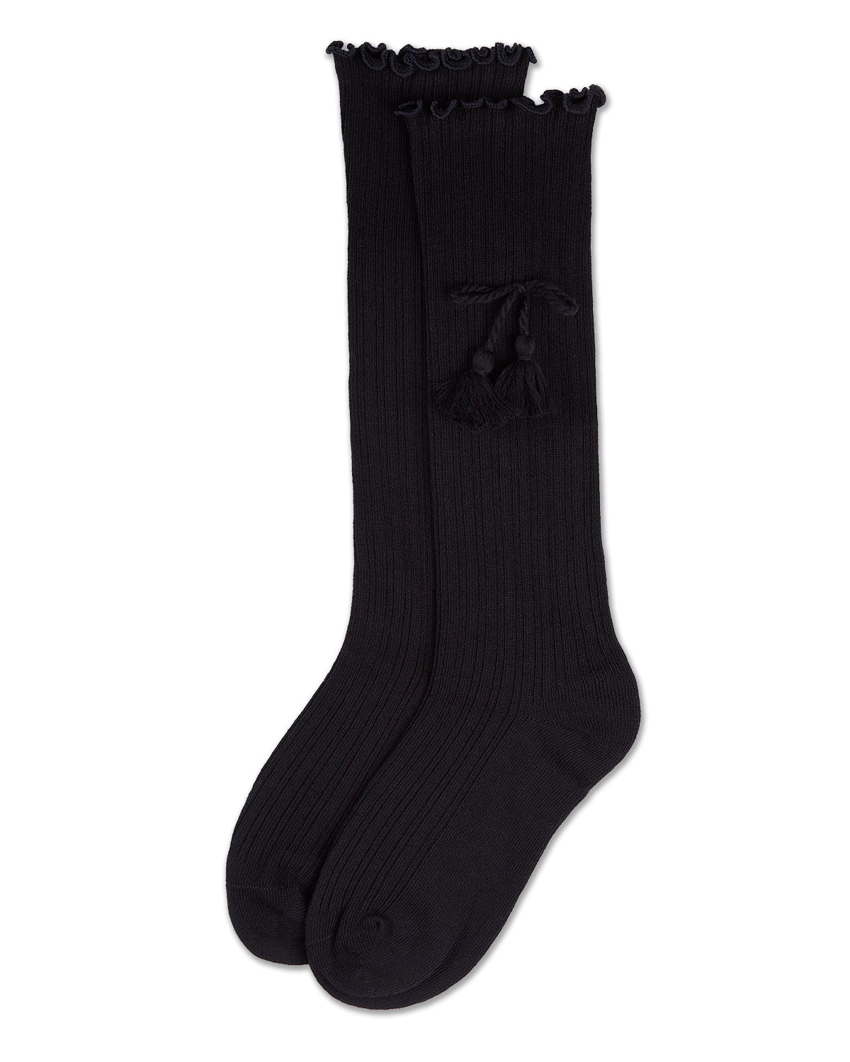Girls Cotton-Rich Tassle-Bow-Trimmed Lettuce Edge Knee High Sock