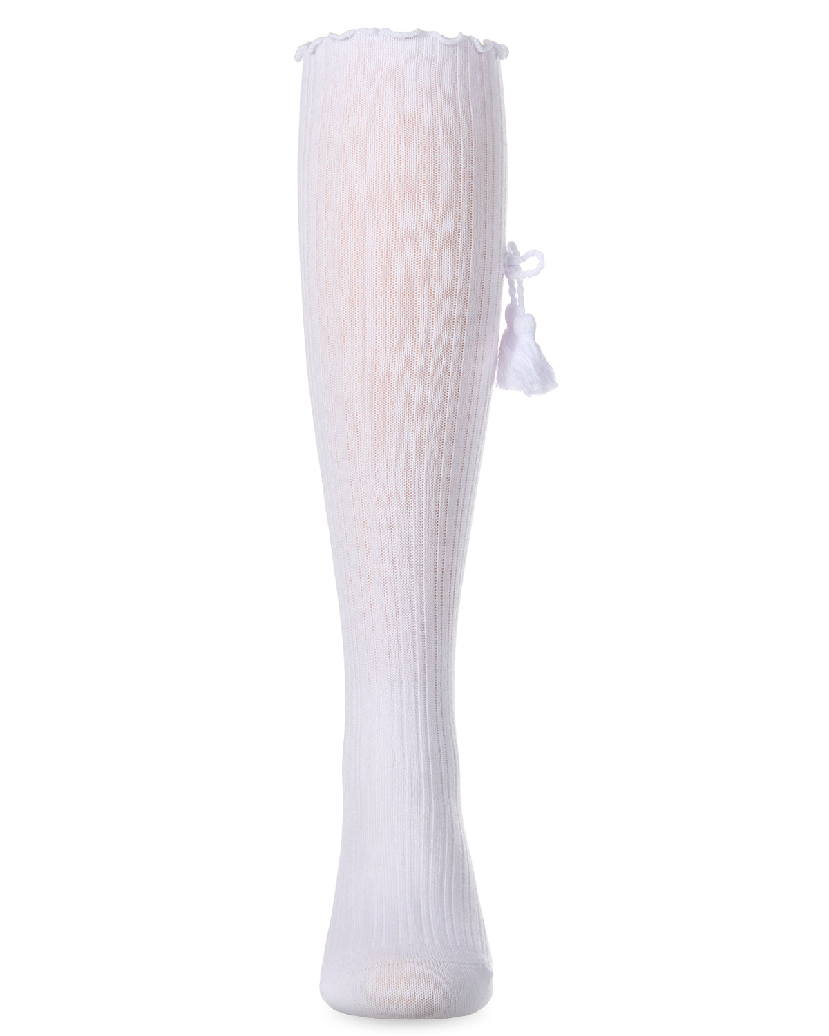 Girls Cotton-Rich Tassle-Bow-Trimmed Lettuce Edge Knee High Sock