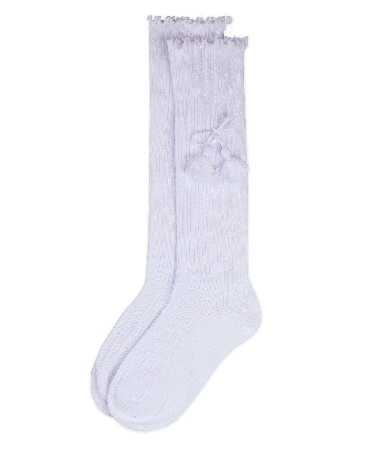 Girls Cotton-Rich Tassle-Bow-Trimmed Lettuce Edge Knee High Sock