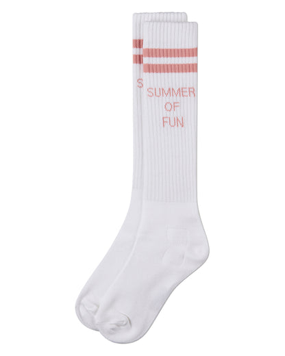 Girls "Summer Of Fun" Cotton Blend Varsity-Stripe Knee High Sock