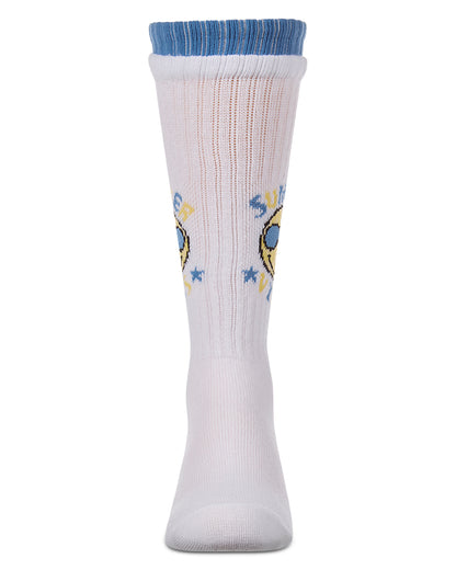 Girls "Summer Vibes" Cotton-Blend Knee High Sock with Faux-Layer Cuffs