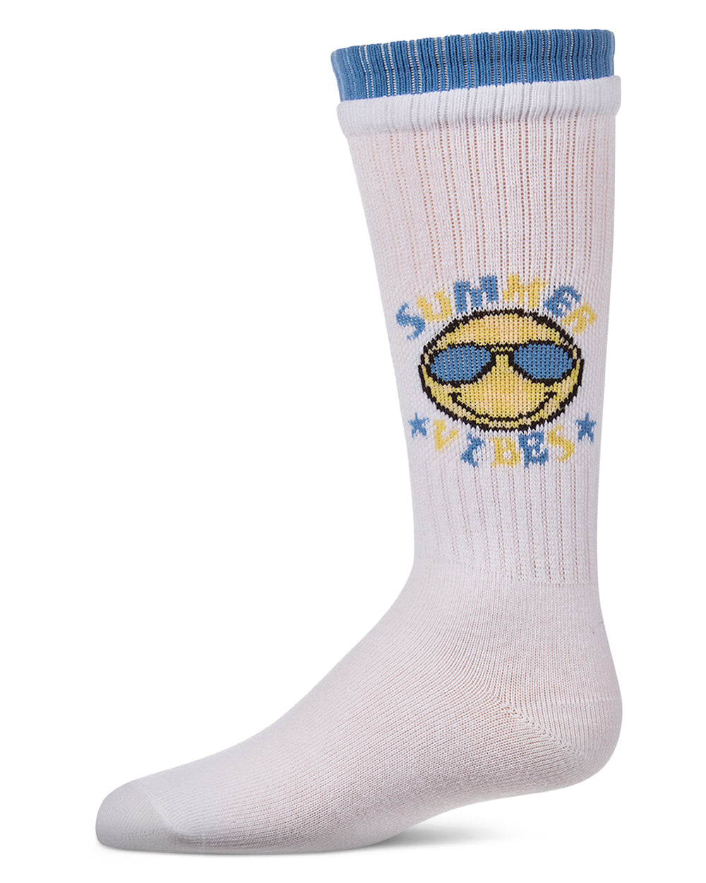 Girls "Summer Vibes" Cotton-Blend Knee High Sock with Faux-Layer Cuffs