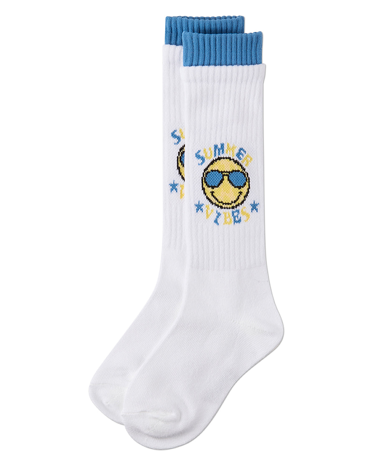 Girls "Summer Vibes" Cotton-Blend Knee High Sock with Faux-Layer Cuffs