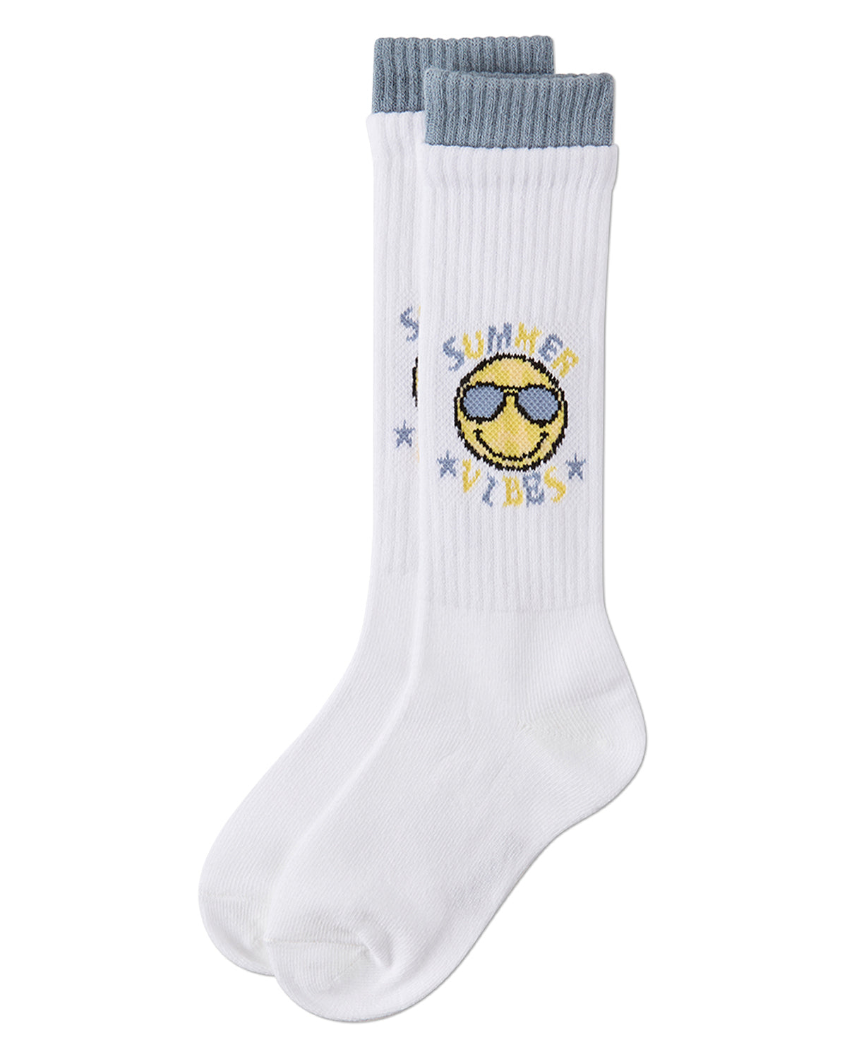 Girls "Summer Vibes" Cotton-Blend Knee High Sock with Faux-Layer Cuffs