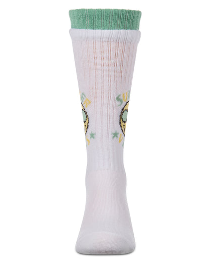 Girls "Summer Vibes" Cotton-Blend Knee High Sock with Faux-Layer Cuffs
