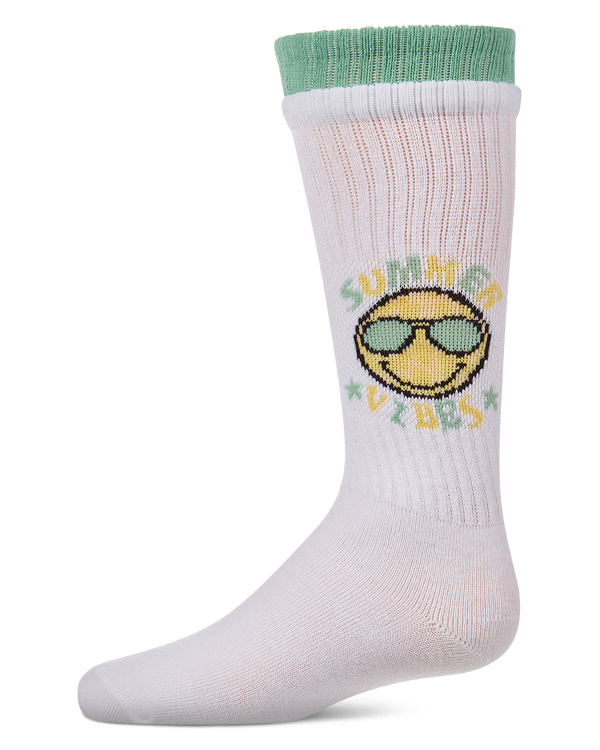Girls "Summer Vibes" Cotton-Blend Knee High Sock with Faux-Layer Cuffs