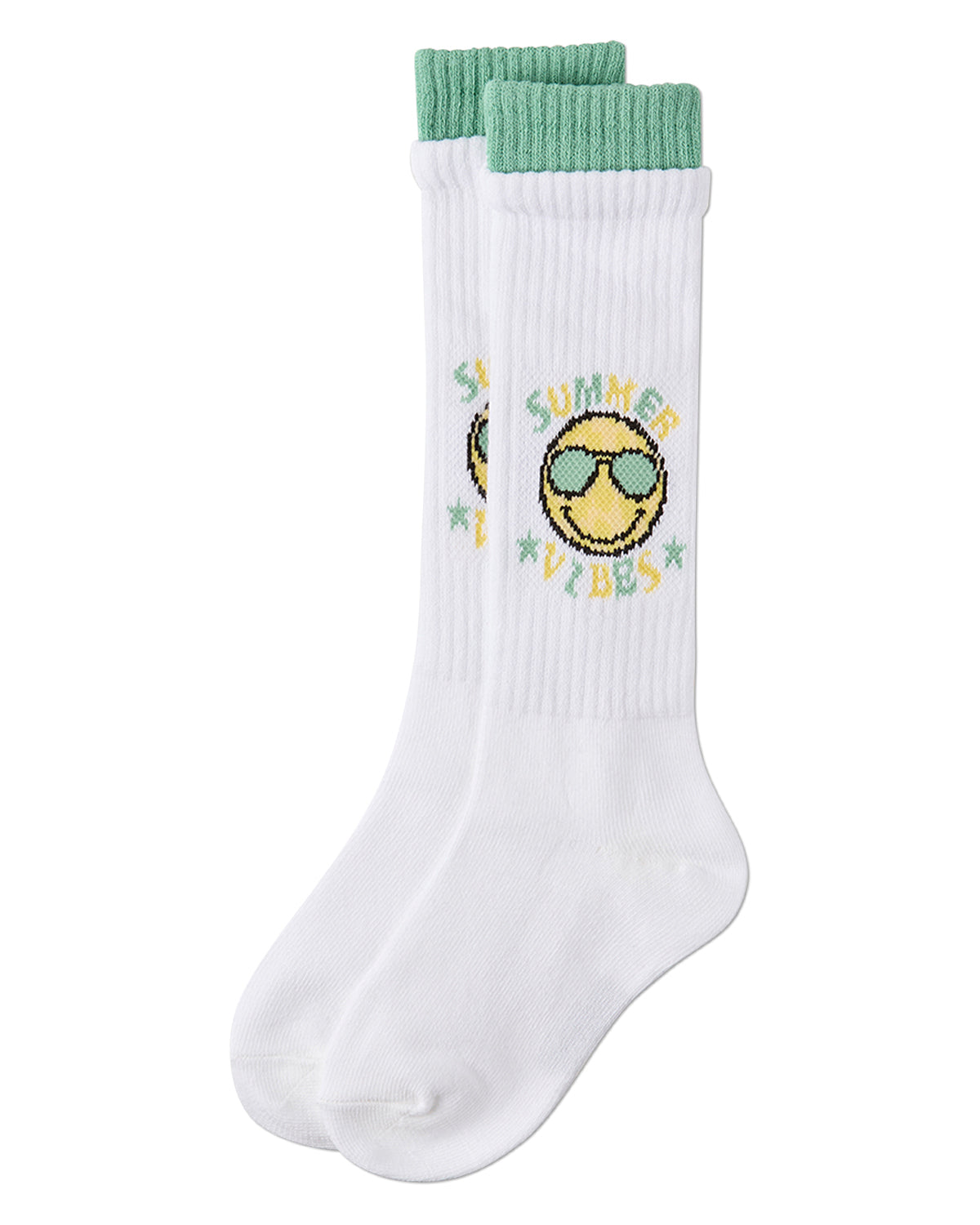 Girls "Summer Vibes" Cotton-Blend Knee High Sock with Faux-Layer Cuffs