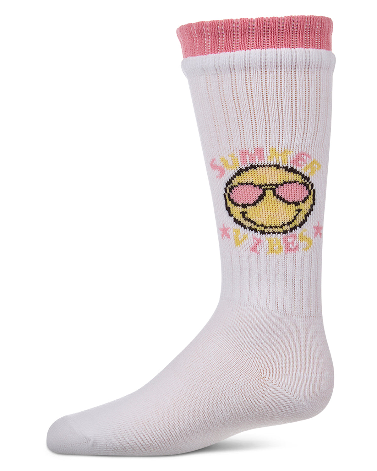 Girls "Summer Vibes" Cotton-Blend Knee High Sock with Faux-Layer Cuffs