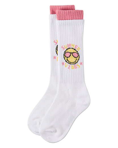 Girls "Summer Vibes" Cotton-Blend Knee High Sock with Faux-Layer Cuffs