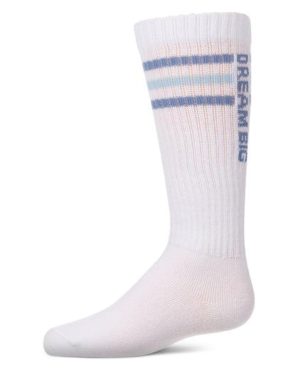 Girls "Dream Big" Triple-Stripe Cotton-Blend Ribbed Varsity Knee Sock