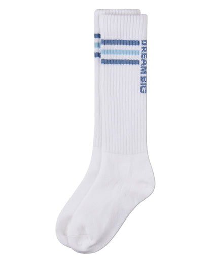 Girls "Dream Big" Triple-Stripe Cotton-Blend Ribbed Varsity Knee Sock