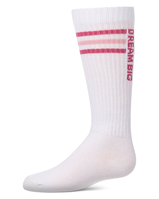 Girls "Dream Big" Triple-Stripe Cotton-Blend Ribbed Varsity Knee Sock