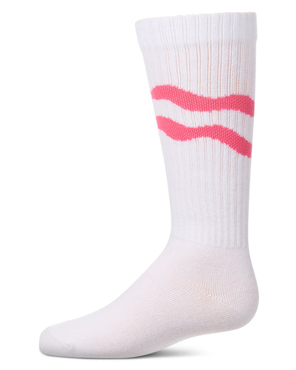 Girls "Double Wave" Ribbed Cotton-Blend Knee High Sock