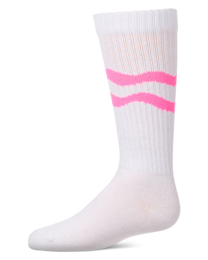 Girls "Double Wave" Ribbed Cotton-Blend Knee High Sock