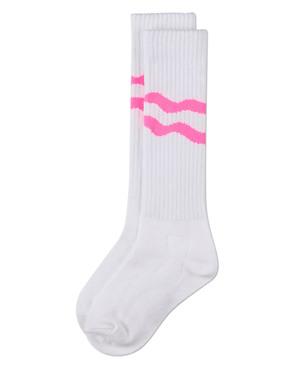 Girls "Double Wave" Ribbed Cotton-Blend Knee High Sock
