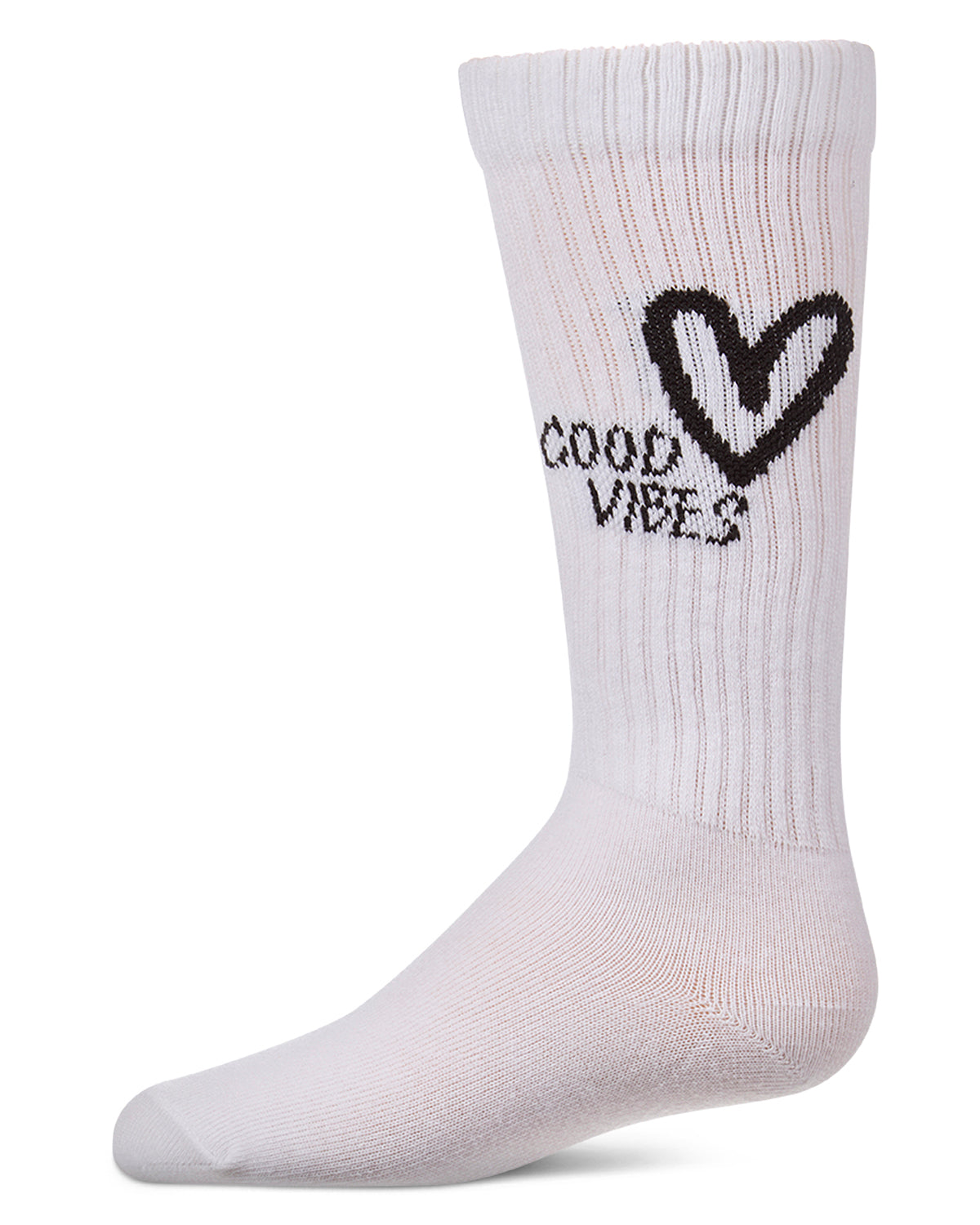Girls "Good Vibes Heart" Ribbed Cotton Blend Knee High Sock