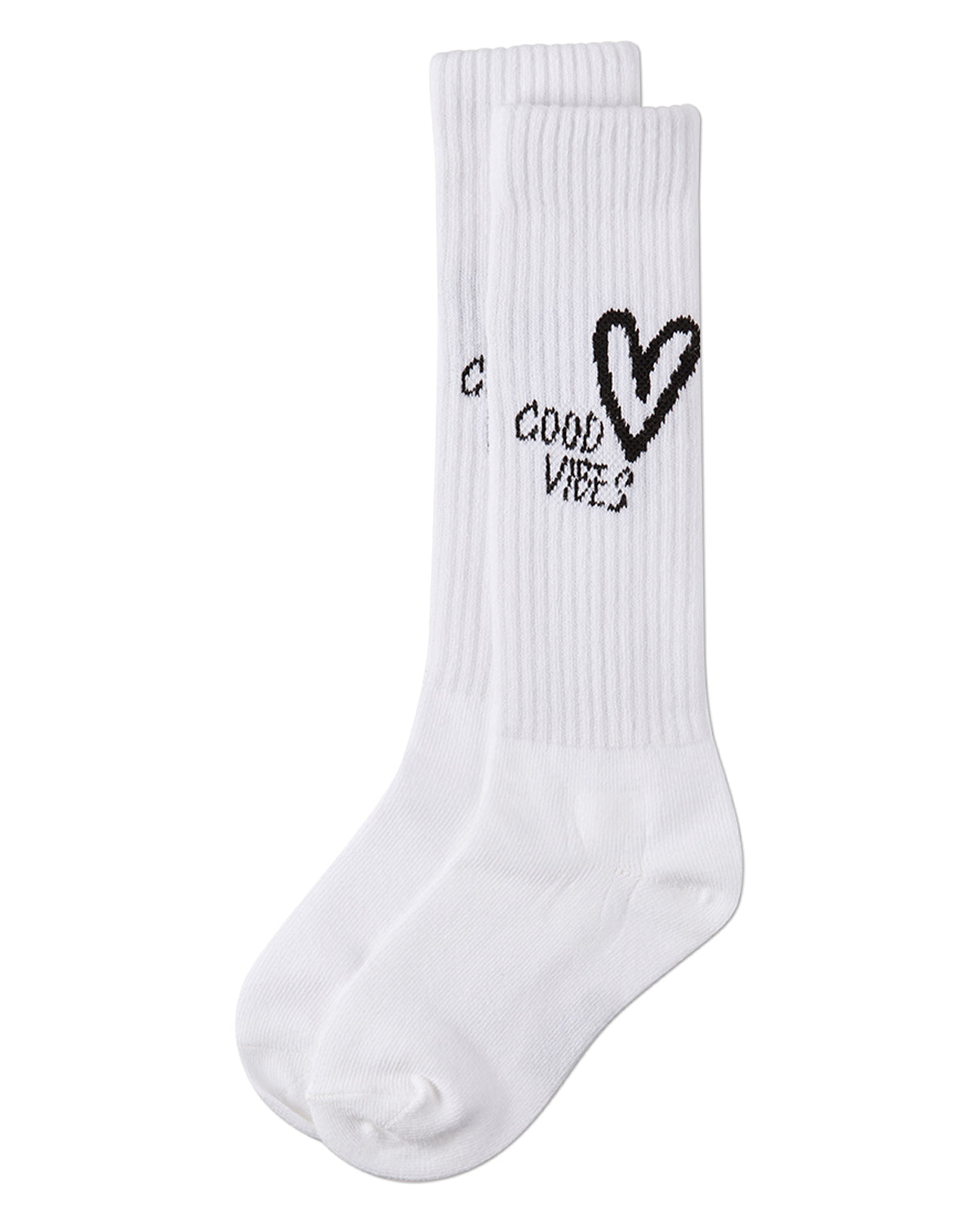 Girls "Good Vibes Heart" Ribbed Cotton Blend Knee High Sock