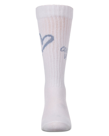 Girls "Good Vibes Heart" Ribbed Cotton Blend Knee High Sock